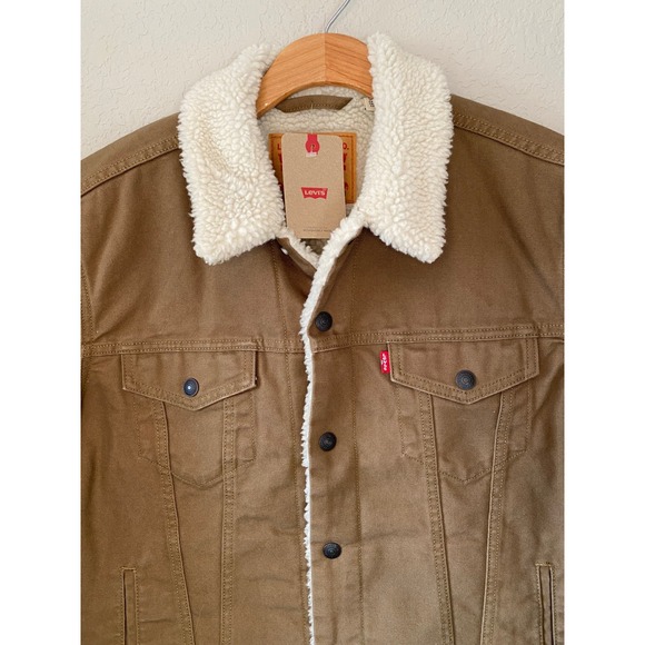 Levi's Sherpa Trucker Jacket Fleece Lined Warm Brown Coat Size M - Picture 2 of 6
